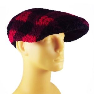 Red Plaid Crochet Kangol (Crochango), Newsboy Cap